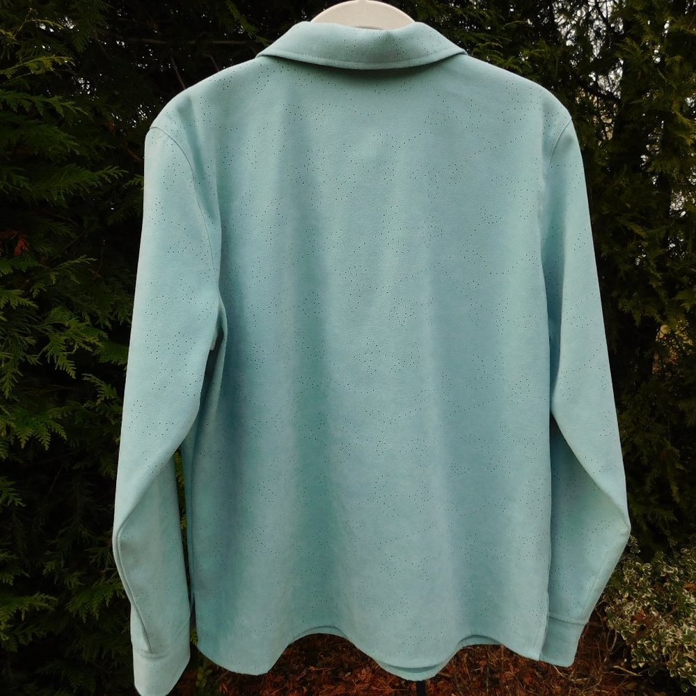 Classic Elements Pretty Perforated Faux Suede Lightweight Buttondown Top - Picture 3 of 3